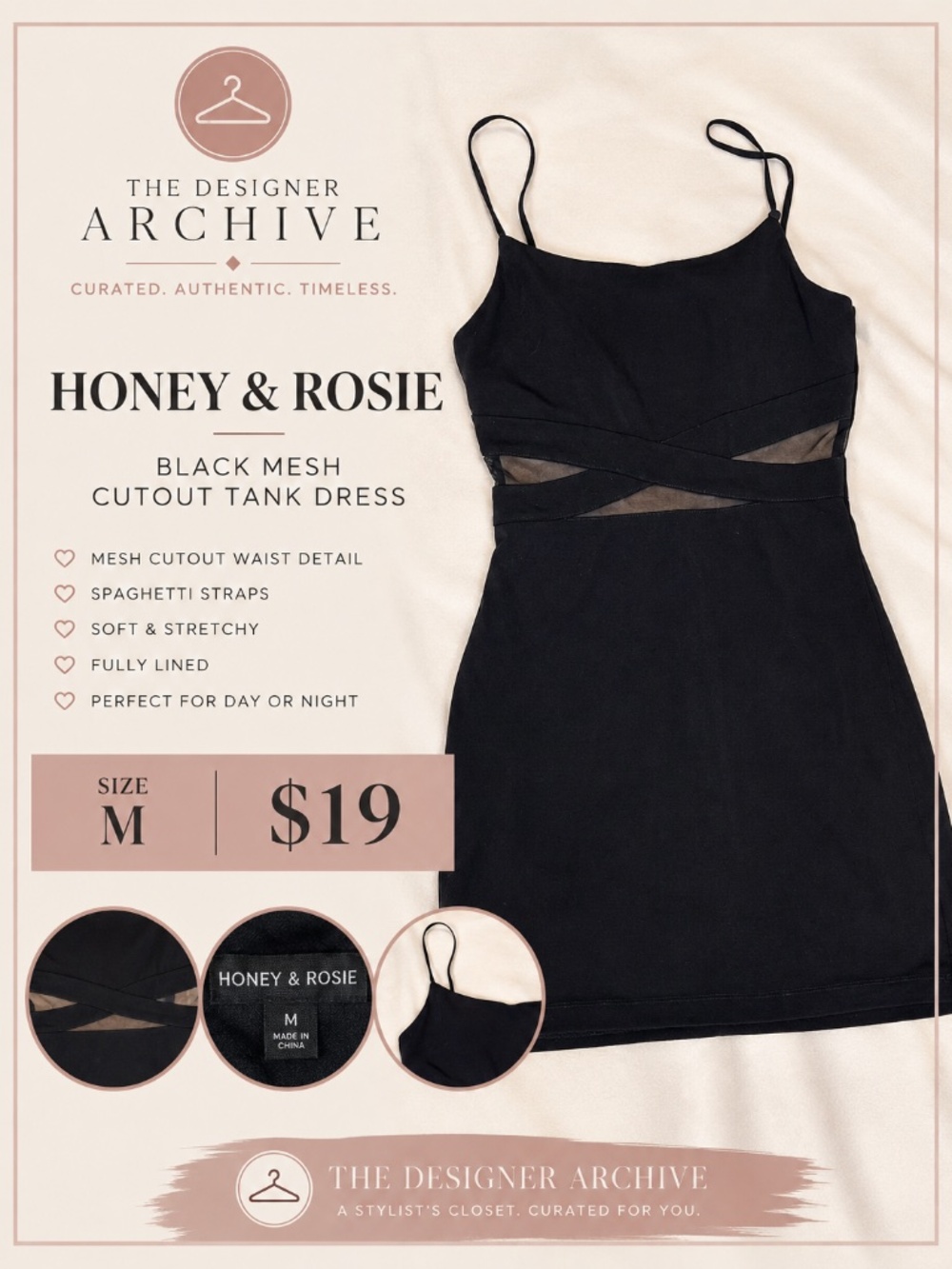 Honey & Rosie Black Mesh Cutout Tank Mini Dress Size M